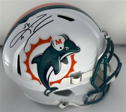 ZACH THOMAS SIGNED FULL SIZE DOLPHINS THROWBACK REPLICA SPEED HELMET - BAS