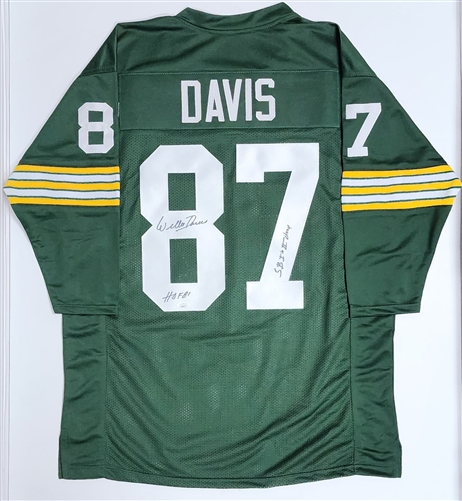 WILLIE DAVIS SIGNED CUSTOM PACKERS REPLICA JERSEY W 2 SCRIPTS - JSA