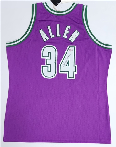 RAY ALLEN SIGNED AUTHENTIC MITCHELL & NESS BUCKS JERSEY - BECKETT