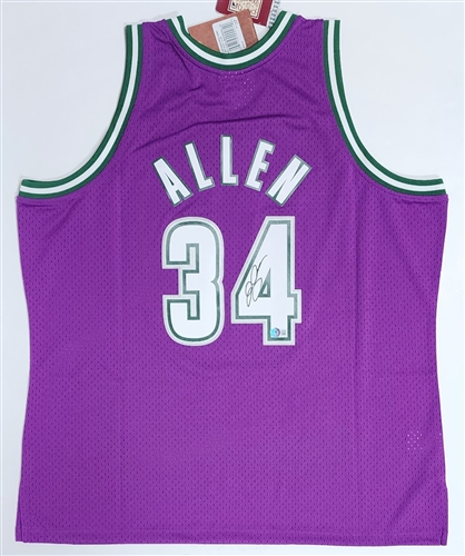 RAY ALLEN SIGNED SWINGMAN MITCHELL & NESS BUCKS JERSEY - BECKETT