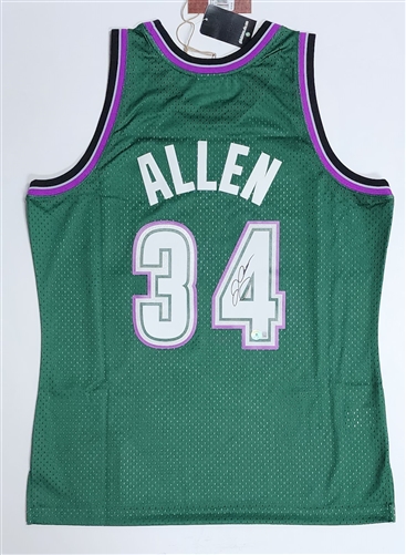 RAY ALLEN SIGNED SWINGMAN MITCHELL & NESS BUCKS JERSEY - BECKETT