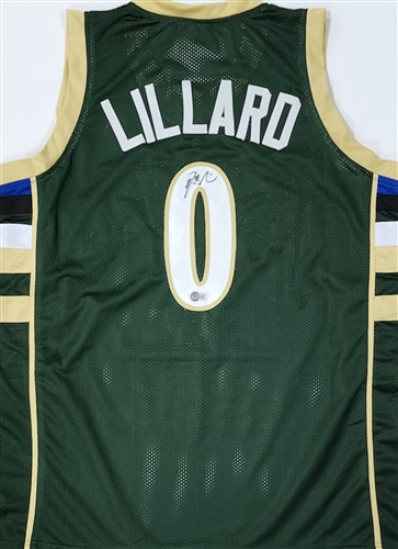 DAMIAN LILLARD SIGNED CUSTOM REPLICA BUCKS GREEN JERSEY - BECKETT