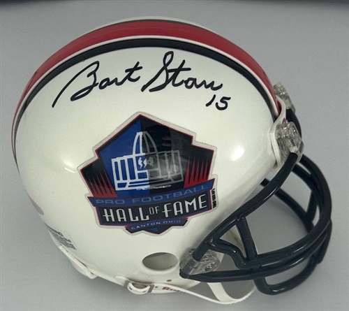 BART STARR (d) SIGNED HALL OF FAME LOGO MINI HELMET - PACKERS