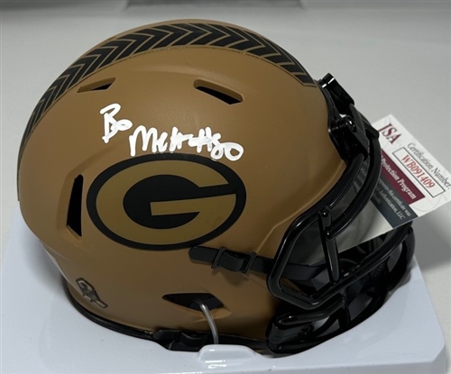 BO MELTON SIGNED RIDDELL PACKERS 2023 SALUTE SPEED MINI HELMET - JSA