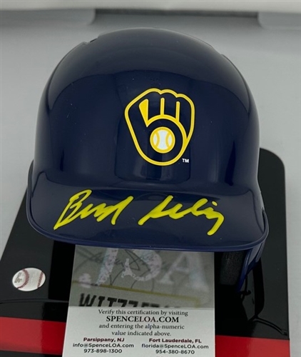 ALLEN BUD SELIG SIGNED RAWLINGS BREWERS MINI HELMET - JSA