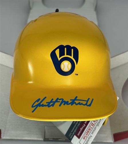 GARRETT MITCHELL SIGNED RAWLINGS BREWERS YELLOW MINI HELMET - JSA