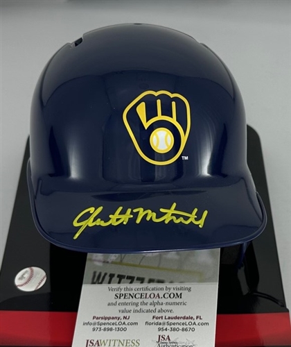 GARRETT MITCHELL SIGNED RAWLINGS BREWERS BLUE MINI HELMET - JSA