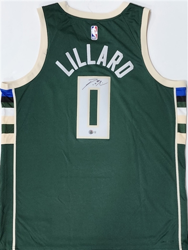 DAMIAN LILLARD SIGNED NIKE BUCKS ICON EDITION GREEN JERSEY - BAS