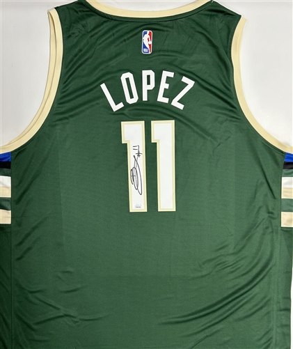 BROOK LOPEZ SIGNED FANATICS FAST BREAK MILW BUCKS GREEN JERSEY - JSA