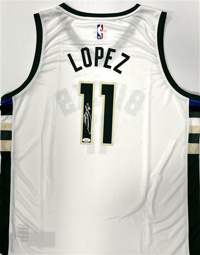 BROOK LOPEZ SIGNED FANATICS FAST BREAK MILW BUCKS WHITE JERSEY - JSA