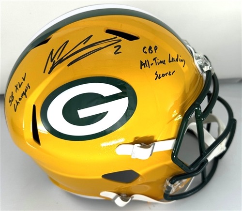 MASON CROSBY SIGNED FULL SIZE PACKERS REPLICA SPEED HELMET W/ SCRIPTS - JSA