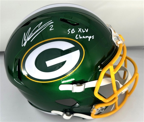 MASON CROSBY SIGNED FULL SIZE PACKERS FLASH REPLICA SPEED HELMET W/ XLV CHAMPS - JSA