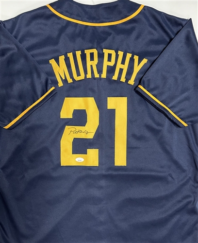 PAT MURPHY SIGNED CUSTOM REPLICA BREWERS BLUE JERSEY - JSA