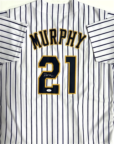 PAT MURPHY SIGNED CUSTOM REPLICA BREWERS PINSTRIPE JERSEY - JSA