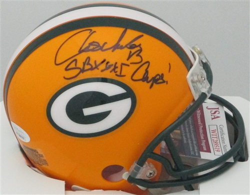 CHRIS JACKE SIGNED PACKERS MINI HELMET W/ SB CHAMPS