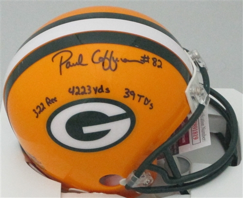 PAUL COFFMAN SIGNED PACKERS MINI HELMET W/ STATS - JSA