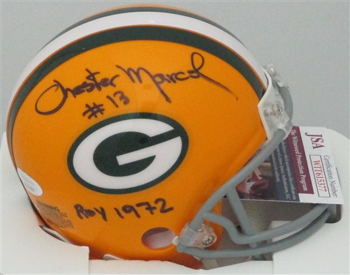 CHESTER MARCOL SIGNED PACKERS MINI HELMET W/ ROY 1972 - JSA