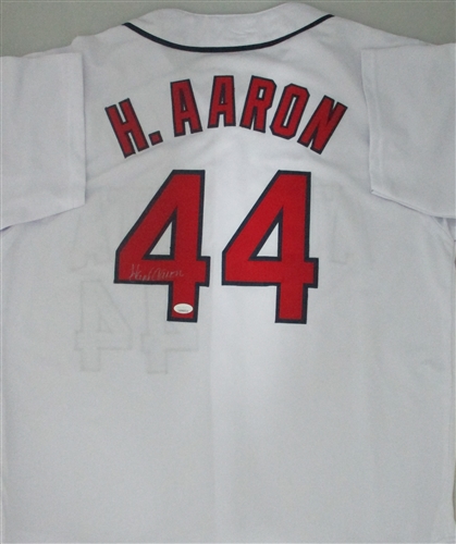 HANK AARON SIGNED CUSTOM REPLICA ATLANTA BRAVES JERSEY #1 - JSA