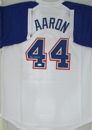 HANK AARON SIGNED CUSTOM ATLANTA BRAVES JERSEY - JSA #2