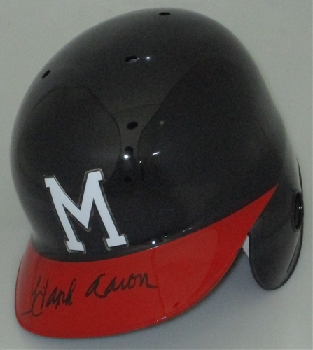 HENRY HANK AARON SIGNED FULL SIZE MILW BRAVES EAR FLAP HELMET - JSA