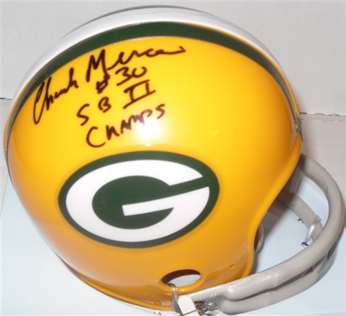 CHUCK MERCEIN SIGNED PACKERS MINI HELMET W/ SB CHAMPS