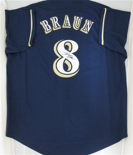 RYAN BRAUN SIGNED CUSTOM BREWERS NAVY JERSEY - JSA