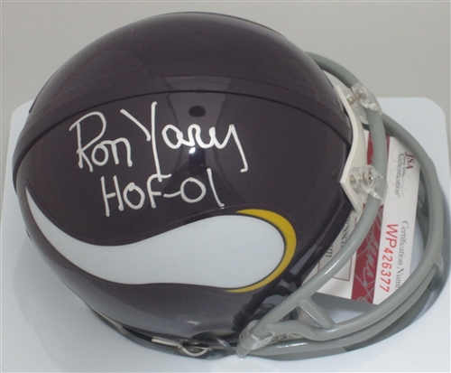 RON YARY SIGNED VIKINGS THROWBACK MINI HELMET W/ HOF '01 - JSA