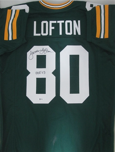 JAMES LOFTON SIGNED CUSTOM REPLICA PACKERS GREEN JERSEY W/ HOF - JSA