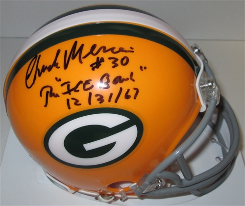 CHUCK MERCEIN SIGNED TB PACKERS MINI HELMET W/ ICE BOWL 12/31/67