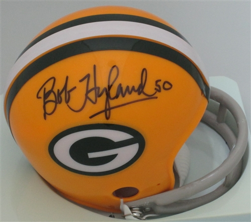 BOB HYLAND SIGNED PACKERS 2 BAR MINI HELMET