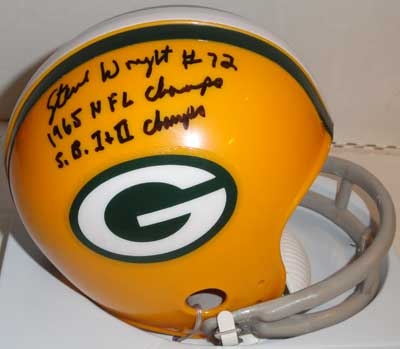 STEVE WRIGHT SIGNED PACKERS 2-BAR MINI w/ 65 & SB I II CHAMPS