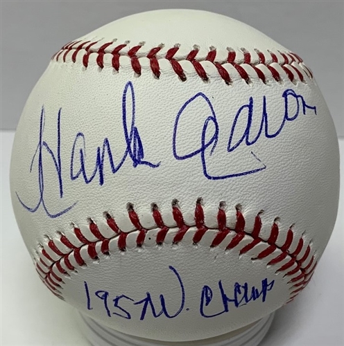 HENRY HANK AARON SIGNED MLB BASEBALL W/ "1957 WS CHAMPS" - JSA