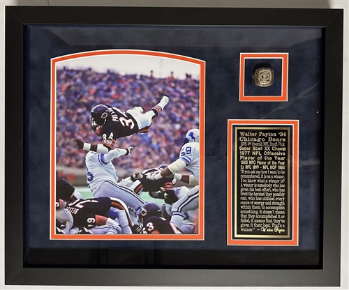 WALTER PAYTON FRAMED CHAMPIONSHIP RING W/ PHOTO & QUOTE #1