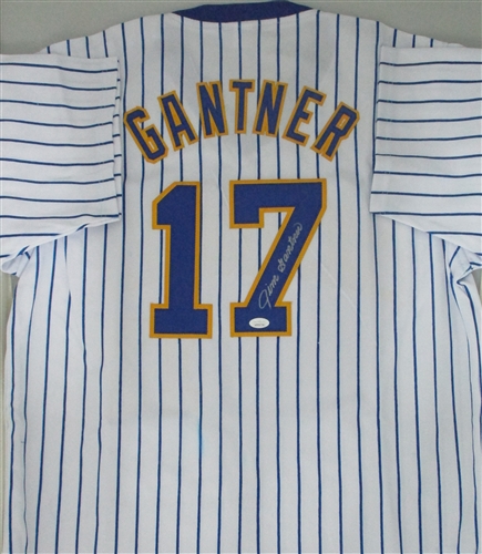 JIM GANTNER SIGNED CUSTOM BREWERS PINSTRIPE JERSEY - JSA