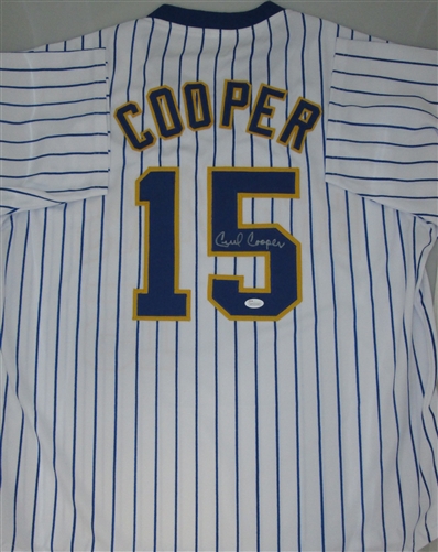 CECIL COOPER SIGNED CUSTOM REPLICA BREWERS PINSTRIPE JERSEY - JSA