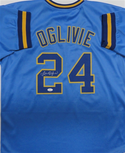 BEN OGLIVIE SIGNED CUSTOM REPLICA BREWERS BLUE JERSEY