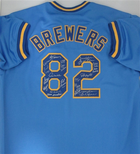 1982 BREWERS TEAM SIGNED CUSTOM BLUE JERSEY 21 SIGS - YOUNT, MOLITOR