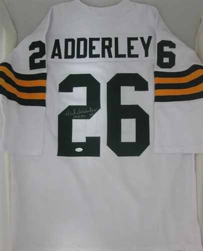 HERB ADDERLEY SIGNED CUSTOM PACKERS JERSEY W/ HOF - JSA