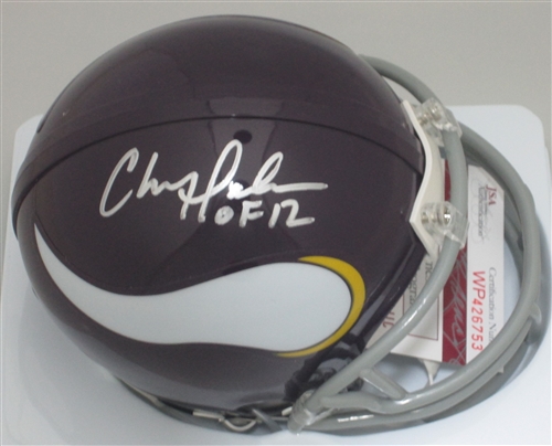 CHRIS DOLEMAN SIGNED VIKINGS THROWBACK MINI HELMET W/ HOF '12 - JSA