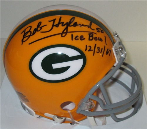 BOB HYLAND SIGNED PACKERS MINI HELMET W/ ICE BOWL