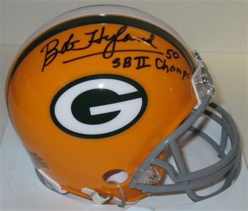 BOB HYLAND SIGNED PACKERS MINI HELMET W/ SB II CHAMPS