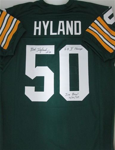 BOB HYLAND SIGNED CUSTOM PACKERS JERSEY W/ SB CHAMPS