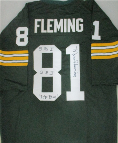 MARV FLEMING SIGNED CUSTOM REPLICA PACKERS JERSEY W/ SCRIPTS