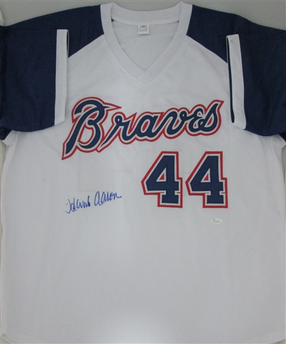 HANK AARON SIGNED CUSTOM ATLANTA BRAVES JERSEY - JSA