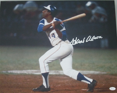 HANK AARON SIGNED 16X20 MILW BRAVES STRETCHED CANVAS #15 - JSA