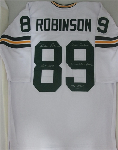 DAVE ROBINSON SIGNED PACKERS WHITE CUSTOM JERSEY W/ 2 INSC