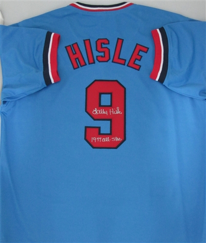 LARRY HISLE SIGNED CUSTOM TWINS PINSTRIPE JERSEY