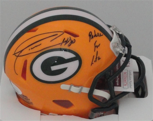 DONALD DRIVER SIGNED PACKERS SPEED MINI HELMET W/ PACKER FOR LIFE - JSA