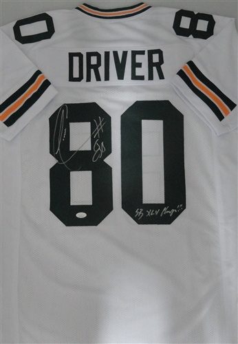 DONALD DRIVER SIGNED CUSTOM REPLICA PACKERS WHITE JERSEY W/ XLV CHAMPS - JSA