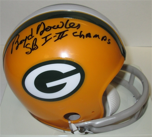 BOYD DOWLER SIGNED PACKERS 2 BAR MINI HELMET W/ SB CHAMPS